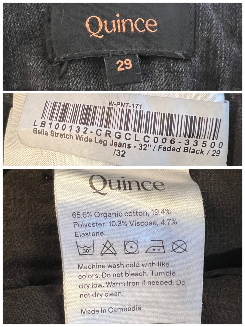 QUINCE Women’s Size 29 X 32 Faded Black Bella Stretch Wide Leg Jeans - Picture 14 of 16